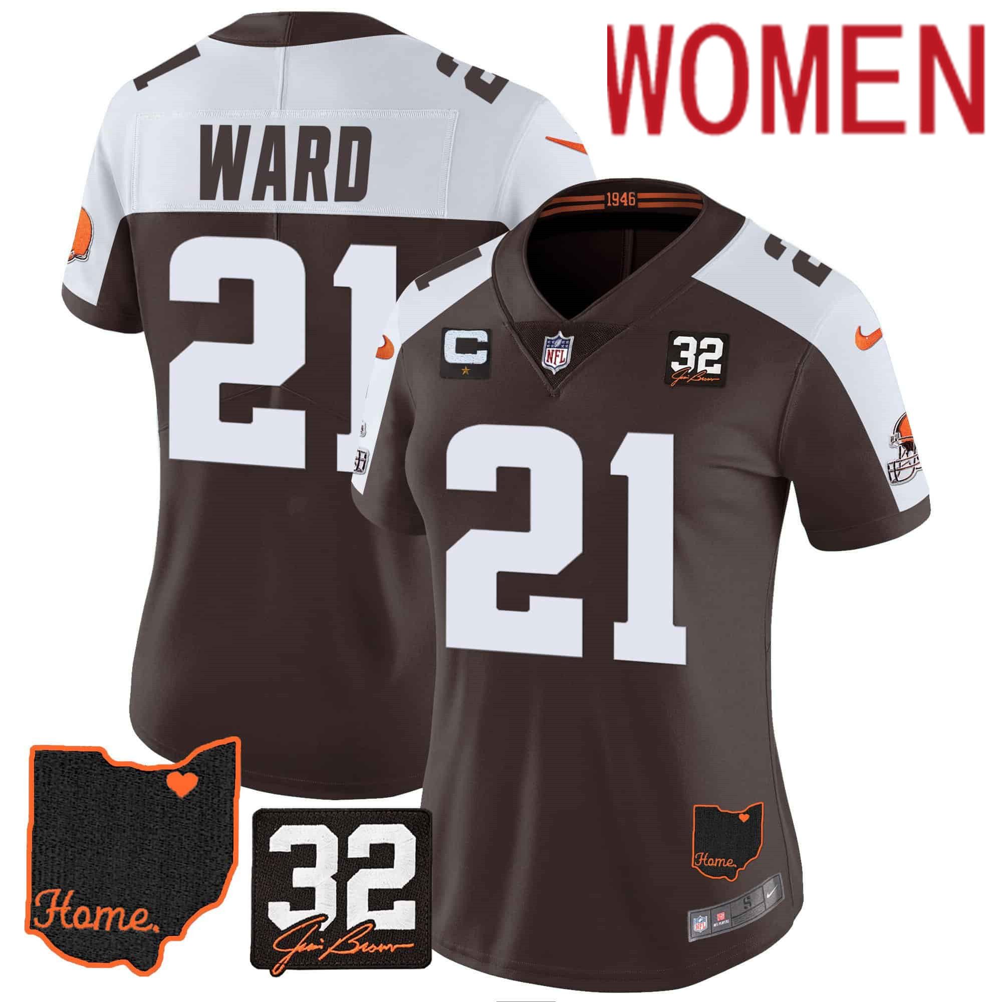 Women Cleveland Browns #21 Ward Brown Memorial Home Patch 2024 Nike NFL Jersey